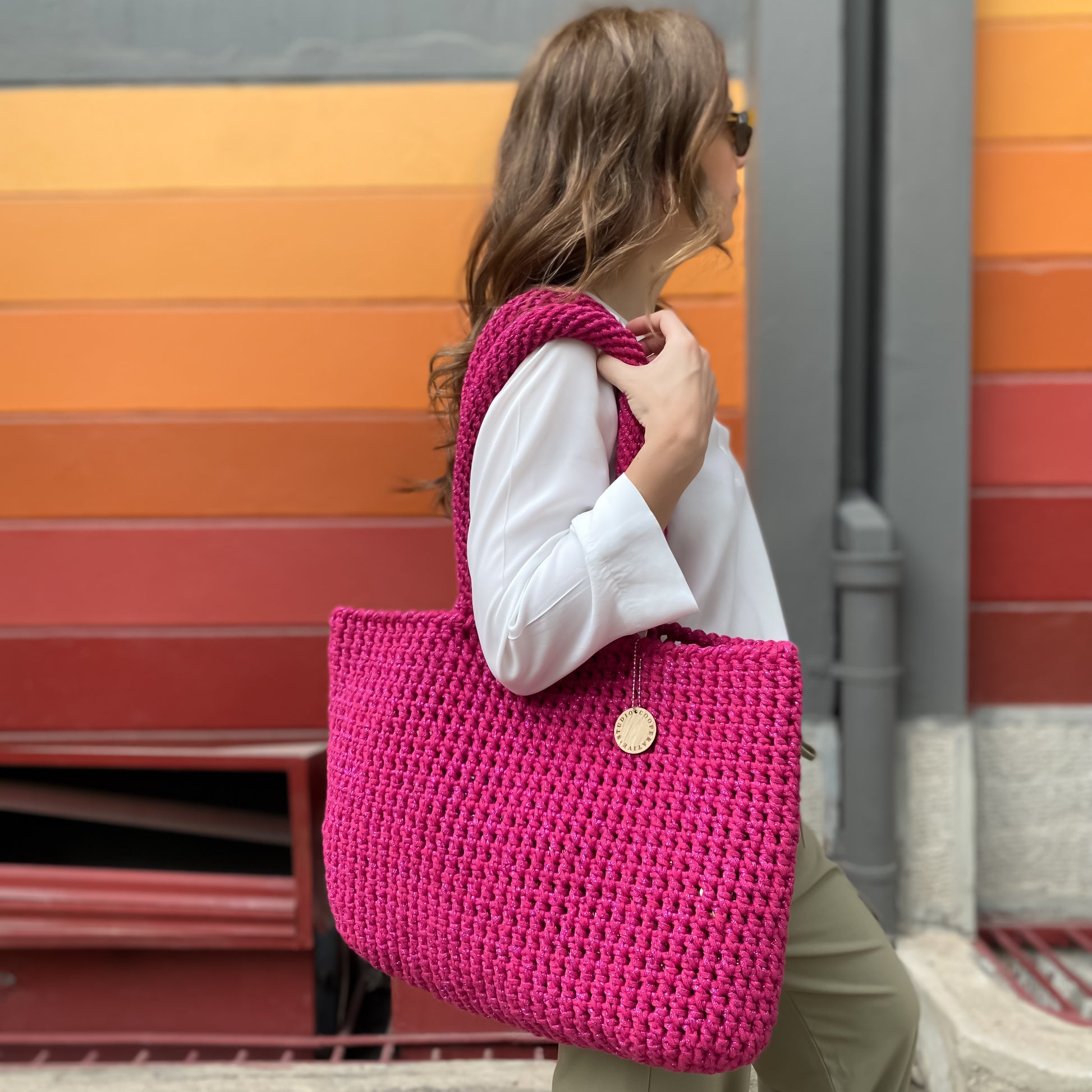 Cooperative Studio, handmade, handcrafted, knit, crochet, crochet bag, handmade ,tote, pink